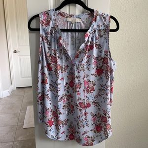 Loft • blue floral mixed media top, size L